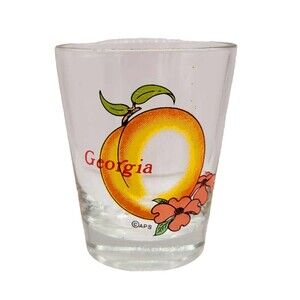 Georgia Peach Shot Glass Collectible Souvenir Clear Glass Graphic APS